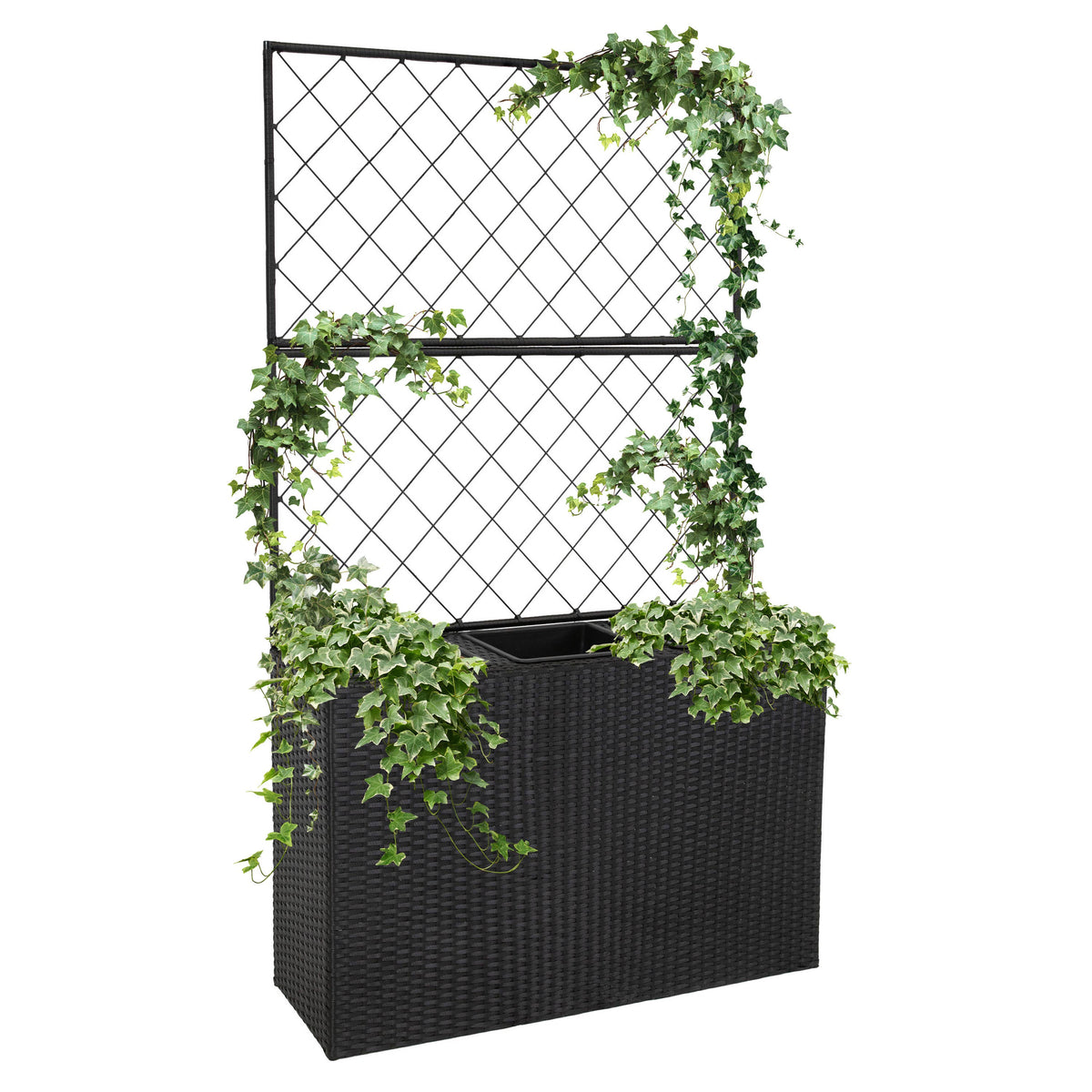 rattan box planters 3-Section Wicker Planter Box with Trellis