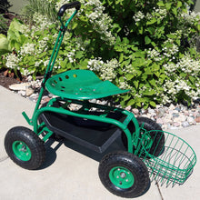 Load image into Gallery viewer, Sunnydaze Rolling Cart with Steering Handle Swivel Seat & Pl