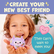 Load image into Gallery viewer, Young girl holding purple cat-shaped planter with green sprouts growing from top
