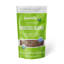 Load image into Gallery viewer, Sproutman Certified Organic Broccoli Blend sprouting seeds package, 8 oz green pouch