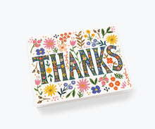 Load image into Gallery viewer, Floral thanks greeting card with decorative flowers and colorful botanical lettering design