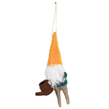 Load image into Gallery viewer, Felt garden gnome Christmas ornament with orange hat, white beard, and watering can