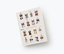 Load image into Gallery viewer, Happy Birthday greeting card featuring illustrated cats wearing party hats and accessories