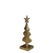 Load image into Gallery viewer, Gold metallic abstract wavy Christmas tree sculpture with star topper on square base