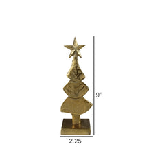 Load image into Gallery viewer, Gold metallic wavy Christmas tree figurine with star topper, 9 inches tall