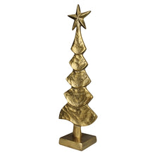 Load image into Gallery viewer, Gold metallic Christmas tree sculpture with star topper and wavy layered branches