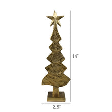 Load image into Gallery viewer, Gold metallic decorative Christmas tree figurine with star topper, 14 inches tall