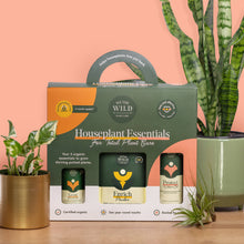 Load image into Gallery viewer, We the Wild Houseplant Essentials organic plant care kit with three products in green packaging