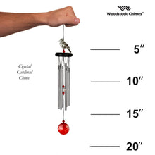 Load image into Gallery viewer, Woodstock Chimes Crystal Cardinal wind chime with silver bird topper and red crystal ball