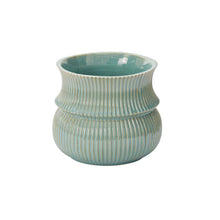 Load image into Gallery viewer, Verdant Pot ceramic planter in seafoam teal with ribbed texture and hourglass silhouette