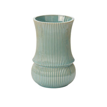 Load image into Gallery viewer, Verdant Vase ribbed ceramic pottery in aqua teal glaze with bulbous base