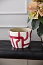 Load image into Gallery viewer, Ceramic planter pot with red and cream geometric pathway pattern design