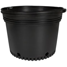 Load image into Gallery viewer, Black plastic nursery pot with drainage holes and ribbed rim design