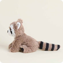 Load image into Gallery viewer, Soft brown raccoon plush toy with striped tail and white facial markings sitting upright