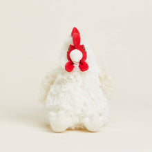 Load image into Gallery viewer, White plush chicken toy with red comb and wattle on cream background