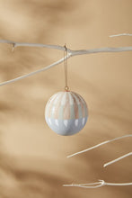 Load image into Gallery viewer, Leiden pastel striped Christmas ornament hanging from a white decorative branch