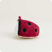 Load image into Gallery viewer, Red and white plush ladybug toy with black spots and fuzzy antennae