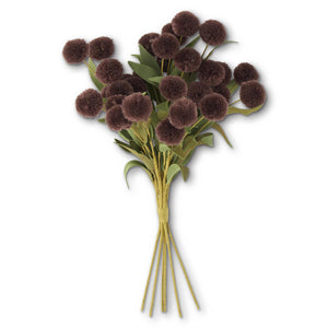 13 Inch Dark Brown Pompom Pick w/Green Eva Leaves Bundle