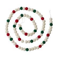 Load image into Gallery viewer, Christmas felt ball garland in red, green, and white spiral arrangement for holiday decorating