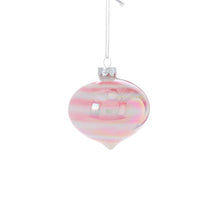 Load image into Gallery viewer, Glass Christmas ornament with pink and white swirl pattern and silver hanging cap