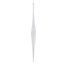 Load image into Gallery viewer, Clear glass elongated icicle Christmas ornament with ribbed texture and silver cap