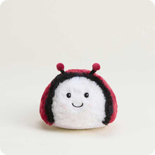 Load image into Gallery viewer, Small white plush ladybug toy with red hood and antennae on neutral background