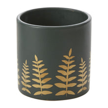 Load image into Gallery viewer, Dark green ceramic pot with golden fern leaf pattern decoration