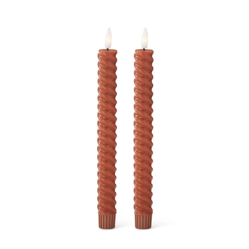 Set of 2 9.75 Inch Rust Spiral LED Taper Candles