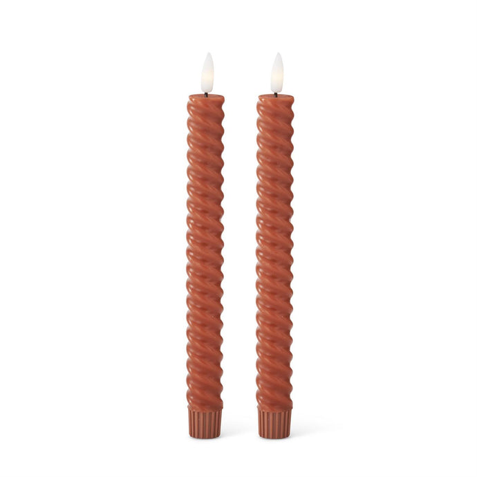 Set of 2 9.75 Inch Rust Spiral LED Taper Candles