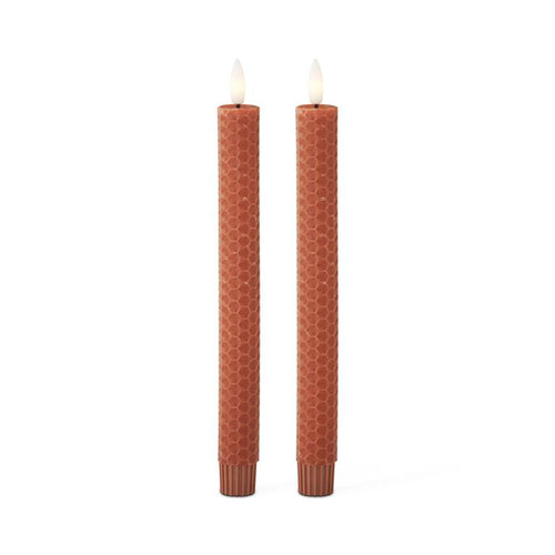 Set of 2 9.75 Inch Rust Honeycomb LED Taper Candle