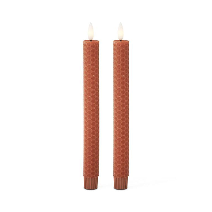 Set of 2 9.75 Inch Rust Honeycomb LED Taper Candle