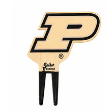 Load image into Gallery viewer, Purdue University logo plant stake with black prongs for garden display