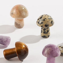 Load image into Gallery viewer, Collection of decorative mini mushroom figurines made from various colorful gemstones and minerals