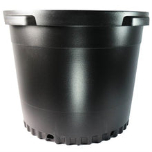 Load image into Gallery viewer, Black plastic nursery pot with drainage holes and reinforced rim