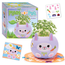 Load image into Gallery viewer, Plant a Pet bunny-shaped purple planter kit with growing chia sprouts and decorative stickers