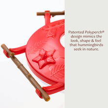 Load image into Gallery viewer, Red hummingbird feeder with brown perches and flower-shaped feeding ports