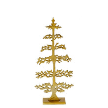 Load image into Gallery viewer, Gold metallic decorative Christmas tree figurine with star topper and square base