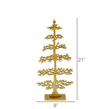 Load image into Gallery viewer, Gold metal decorative Christmas tree figurine, 21 inches tall by 9 inches wide