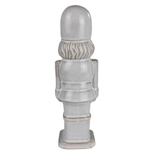 Load image into Gallery viewer, White ceramic nutcracker figurine with distressed finish, classic soldier design for Christmas decor