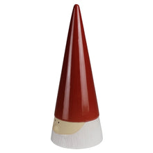 Load image into Gallery viewer, Ceramic Santa Claus figurine with tall red conical hat and white base