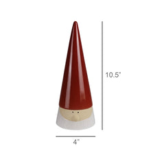 Load image into Gallery viewer, Red ceramic Santa gnome figurine with tall pointed hat, 10.5 inches tall