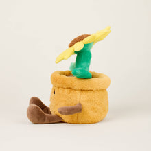 Load image into Gallery viewer, Yellow plush flower pot toy with green plant stem, yellow flower, and brown legs