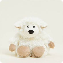 Load image into Gallery viewer, White fluffy sheep plush toy with tan feet and ears against neutral background