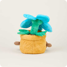 Load image into Gallery viewer, Cute plush toy featuring blue flower in tan fuzzy pot with small arms