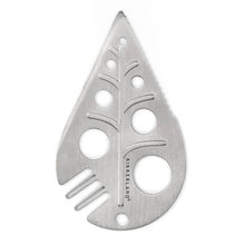 Load image into Gallery viewer, Stainless steel leaf-shaped foraging tool with multiple holes and curved slots for harvesting