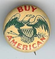 Load image into Gallery viewer, Vintage Buy American patriotic pin with eagle and shield design