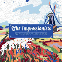 Load image into Gallery viewer, The Impressionists Color-By-Dot Coloring Book cover featuring artistic landscape with blue banner title