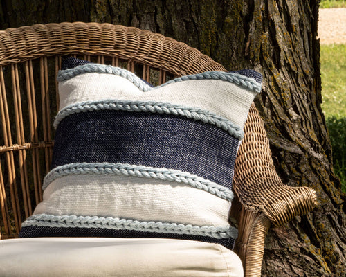Cindy Blue Wide Striped 20x20 Outdoor Indoor Filled Pillow