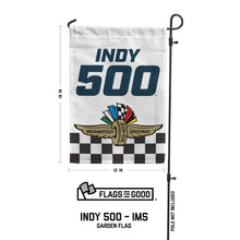 Load image into Gallery viewer, Indy 500 Indianapolis Motor Speedway garden flag with checkered border and wing logo