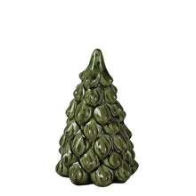 Load image into Gallery viewer, Glossy green ceramic Christmas tree figurine with textured bubble-like scale pattern